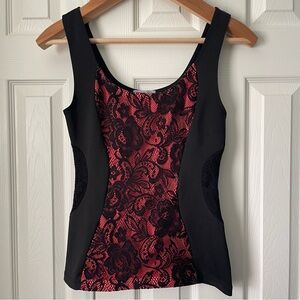 Charlotte Russe Women’s Tank Top Red & Black Floral Lace Scoop Neck Size M